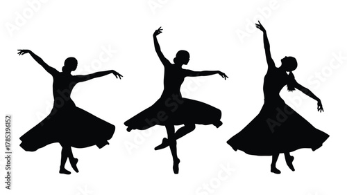 Graceful dancer silhouettes isolated on white background, Vector