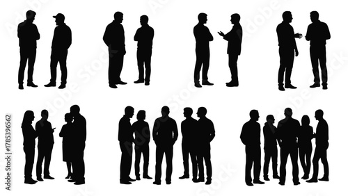 Silhouettes of people interacting and discussing isolated on white background, Vector