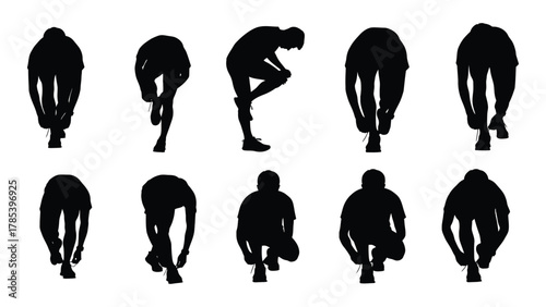 People tying shoelaces silhouette collection isolated on white background, Vector