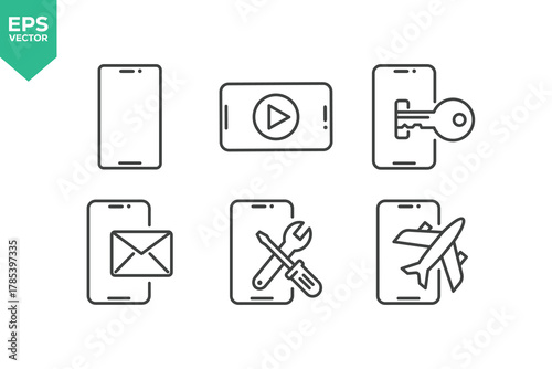 Set Of Smartphone Line Icons. Outline Symbols Elements Collection. stock illustration