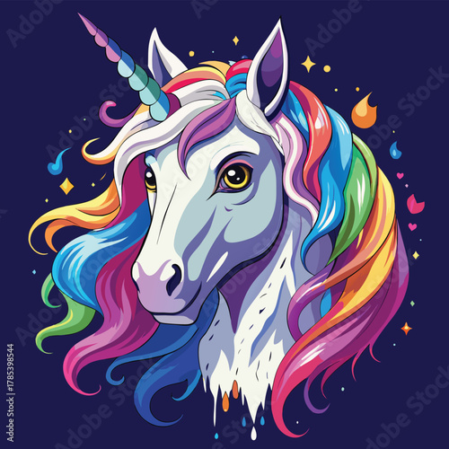 Cute Magical Unicorn and Baby Unicorn in Fantasy Cartoon Style – Vector Illustration