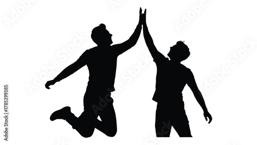 High five celebration silhouettes isolated on white background, Vector