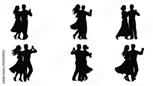 Dancing couple silhouettes isolated on white background, Vector