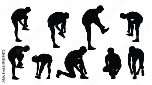 Shoelace tying silhouettes collection isolated on white background, Vector