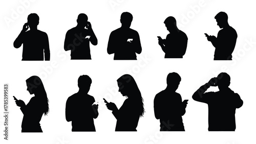 People using mobile phones silhouettes isolated on white background, Vector