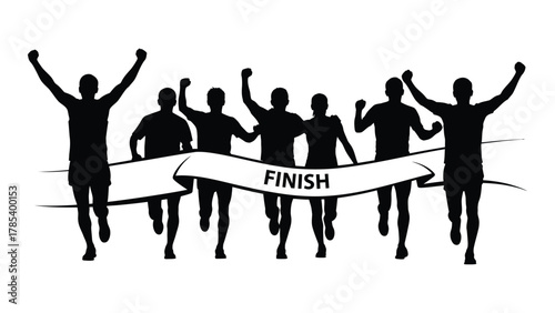 Running race finish line silhouette isolated on white background, Vector