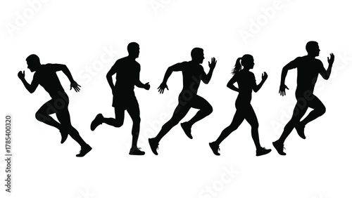 Running silhouettes isolated on white background, Vector