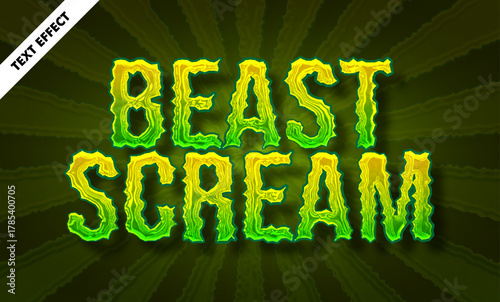 Beast scream editable text effect - Bold 3d monster grunge font, horror game title design