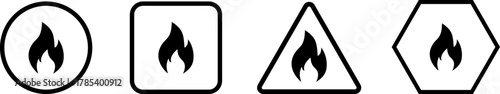 Four different shapes containing a flame symbol