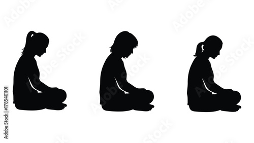 Children sitting in contemplation silhouettes isolated on white background, Vector