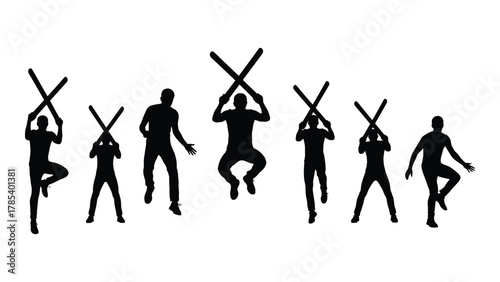 Dynamic silhouettes with crossed sticks isolated on white background, Vector