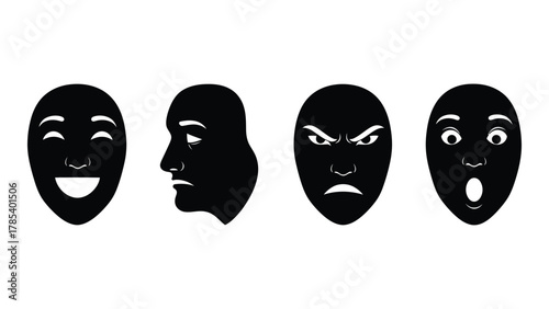 Emotional facial silhouettes isolated on white background, Vector