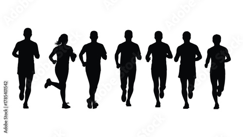 Running people silhouettes isolated on white background, Vector