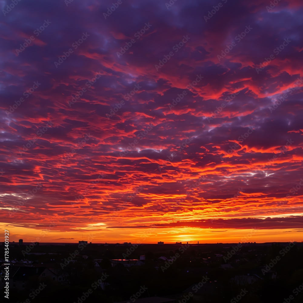 Fototapeta premium Sunset sky with dramatic clouds over cityscape