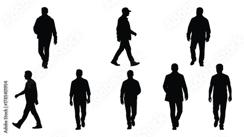 Walking men silhouettes isolated on white background, Vector