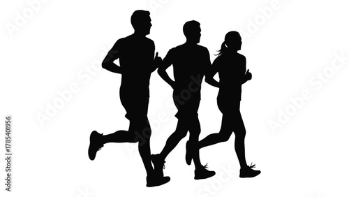 Group running silhouette isolated on white background, Vector