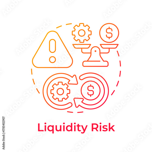 Liquidity risk red gradient concept icon. Financial management, money funds. Balance scales. Round shape line illustration. Abstract idea. Graphic design. Easy to use in infographic, presentation