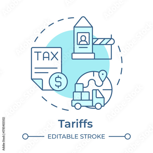 Tariffs soft blue concept icon. Import taxes. Border control, distribution industry. Governmental regulation. Round shape line illustration. Abstract idea. Graphic design. Easy to use article