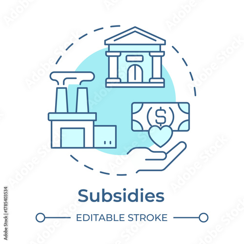 Subsidies soft blue concept icon. Financial support, social policy. Governmental tax regulation. Round shape line illustration. Abstract idea. Graphic design. Easy to use article, brochure