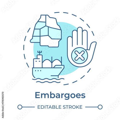 Embargoes soft blue concept icon. Trade restriction, economical sanctions. Shipment control. Round shape line illustration. Abstract idea. Graphic design. Easy to use article, brochure
