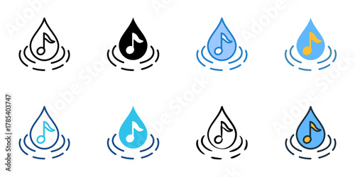 Tranquil music icon set multiple style collection 
