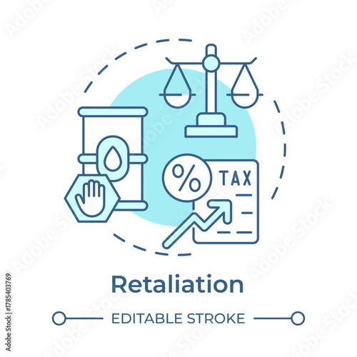 Retaliation soft blue concept icon. International trade. Fossil fuel control. Tax regulation. Round shape line illustration. Abstract idea. Graphic design. Easy to use article, brochure
