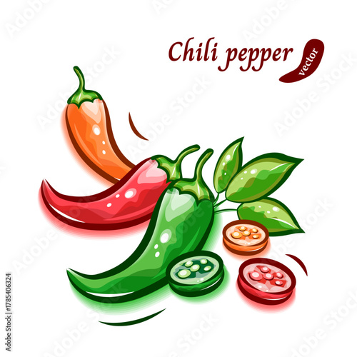 唐辛子のポップアートな可愛いイラスト｜野菜ベクター素材