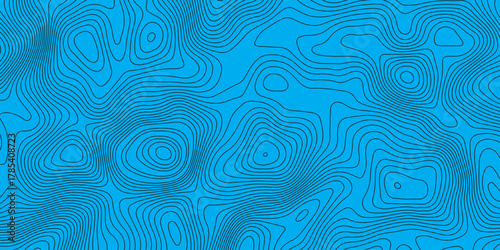 Abstract blue topographic map pattern with smooth contour lines. Modern geographic background design for mapping, navigation, technology, and science themes. Minimal clean vector texture.
