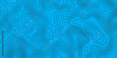 Abstract blue topographic map pattern with smooth contour lines. Modern geographic background design for mapping, navigation, technology, and science themes. Minimal clean vector texture.