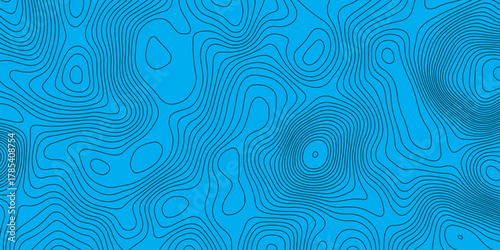 Abstract blue topographic map pattern with smooth contour lines. Modern geographic background design for mapping, navigation, technology, and science themes. Minimal clean vector texture.