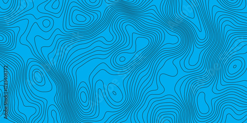 Abstract blue topographic map pattern with smooth contour lines. Modern geographic background design for mapping, navigation, technology, and science themes. Minimal clean vector texture.