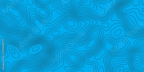 Abstract blue topographic map pattern with smooth contour lines. Modern geographic background design for mapping, navigation, technology, and science themes. Minimal clean vector texture.