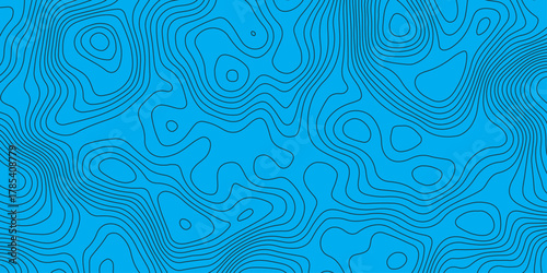 Abstract blue topographic map pattern with smooth contour lines. Modern geographic background design for mapping, navigation, technology, and science themes. Minimal clean vector texture.