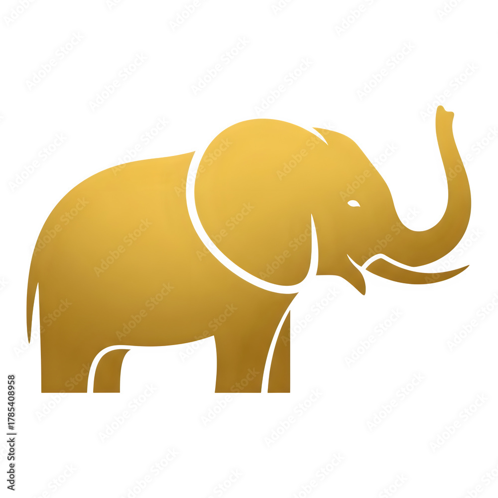 Obraz premium A stylized golden elephant with a black outline standing proudly isolated on transparent background