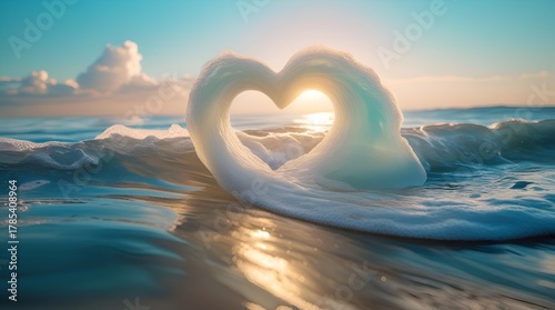 Fototapeta Naklejka Na Ścianę i Meble -  heart shaped wave in the light blue sea - romantic image