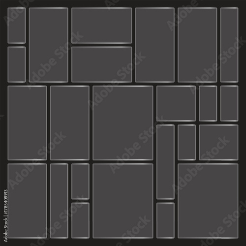 Modern grey rectangular pattern is organized with silver trim for a clean background