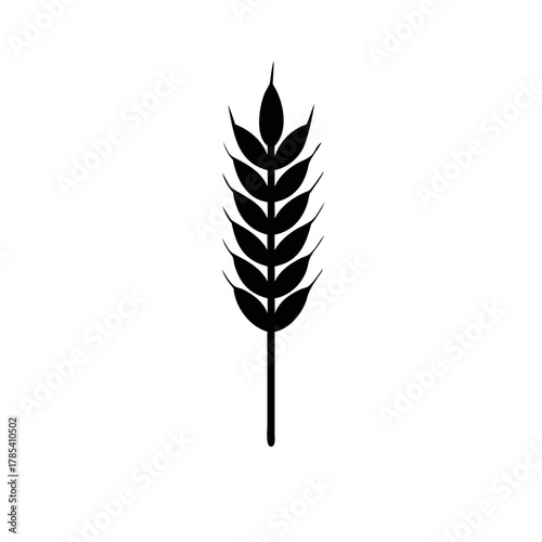Simple Wheat or Cereal Grain Ear Silhouette Icon Vector