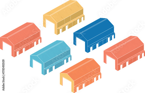 Colorful Warehouse Storage Building Isometric Icon Set Vector