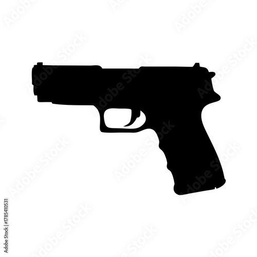 Modern Handgun or Pistol Firearm Silhouette Icon Vector