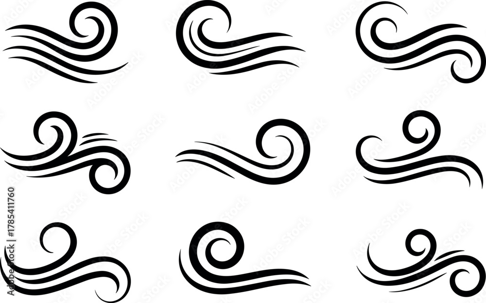 Fototapeta premium Abstract Wind Swirl Decorative Elements – Vector Set