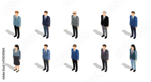 Diverse Business People Collection Isometric View Professional Team Characters Isolated on Black Background Digital Art