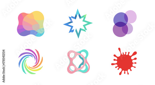 Collection of abstract colorful graphic elements isolated on black background for design