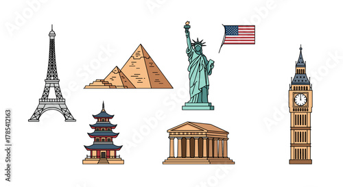 Iconic World Landmarks Collage Pixel Art Collection Famous Architecture Travel Destinations