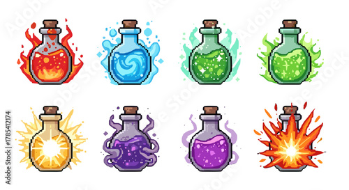 Pixel Art Magic Potions Collection Enchanted Elixirs for Fantasy Games