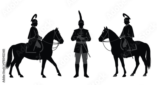 Silhouette of hussars and horses vector image historical cavalry art