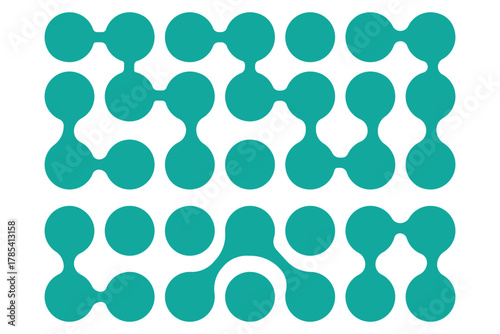 Pattern of black meta balls isolated on white background. Modern geometric shapes of liquid connected drops. Vector illustration.