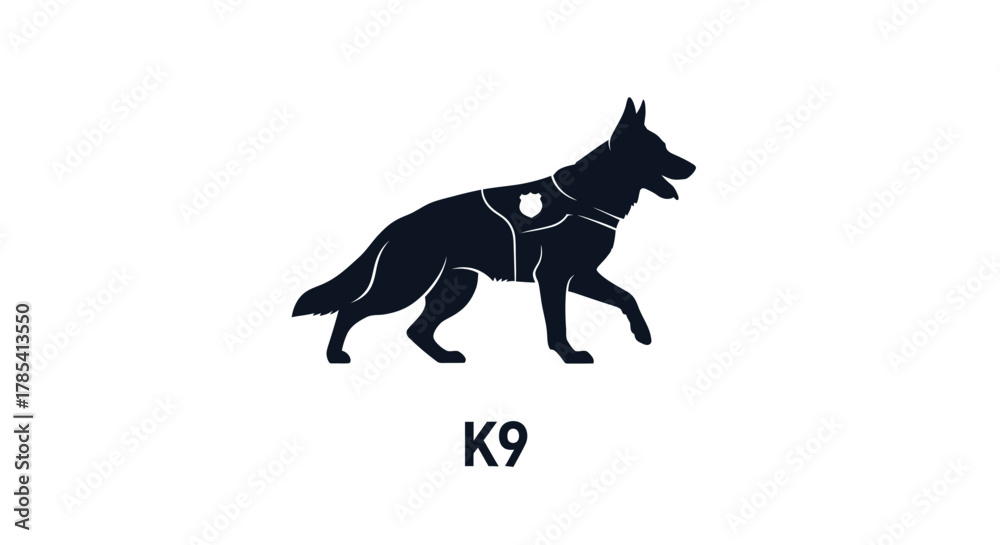Fototapeta premium K dog silhouette police dog vector k unit canine security animal pet