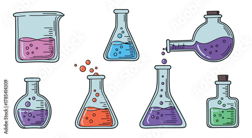 Science lab equipment vector illustration chemistry flasks and beakers