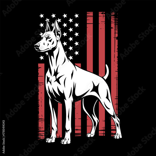 USA distressed flag doberman dog silhouette