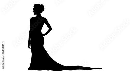 Silhouette of woman in wedding dress elegant gown bridal fashion style
